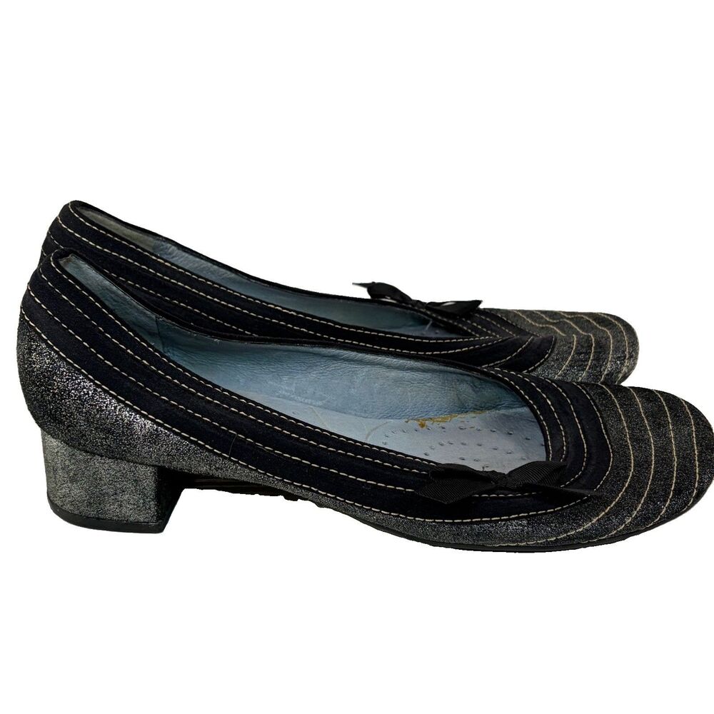 Indigo by Clarks Black Metall Leather Mary Janes Heels Shoes Women’s Size 10